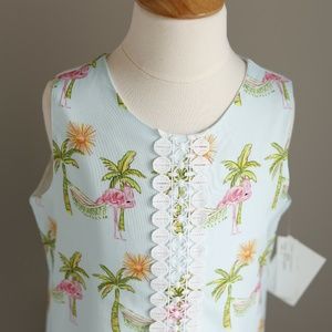 Aqua Blue Flamingo Cotton Shift Dress Size 10 Embroidered Lace Bailey Boys NWT
